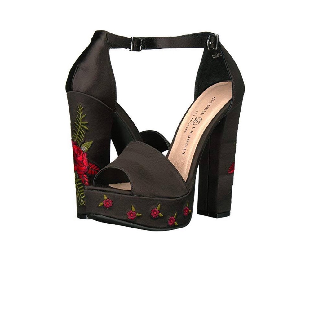 Rose embroidered heels
